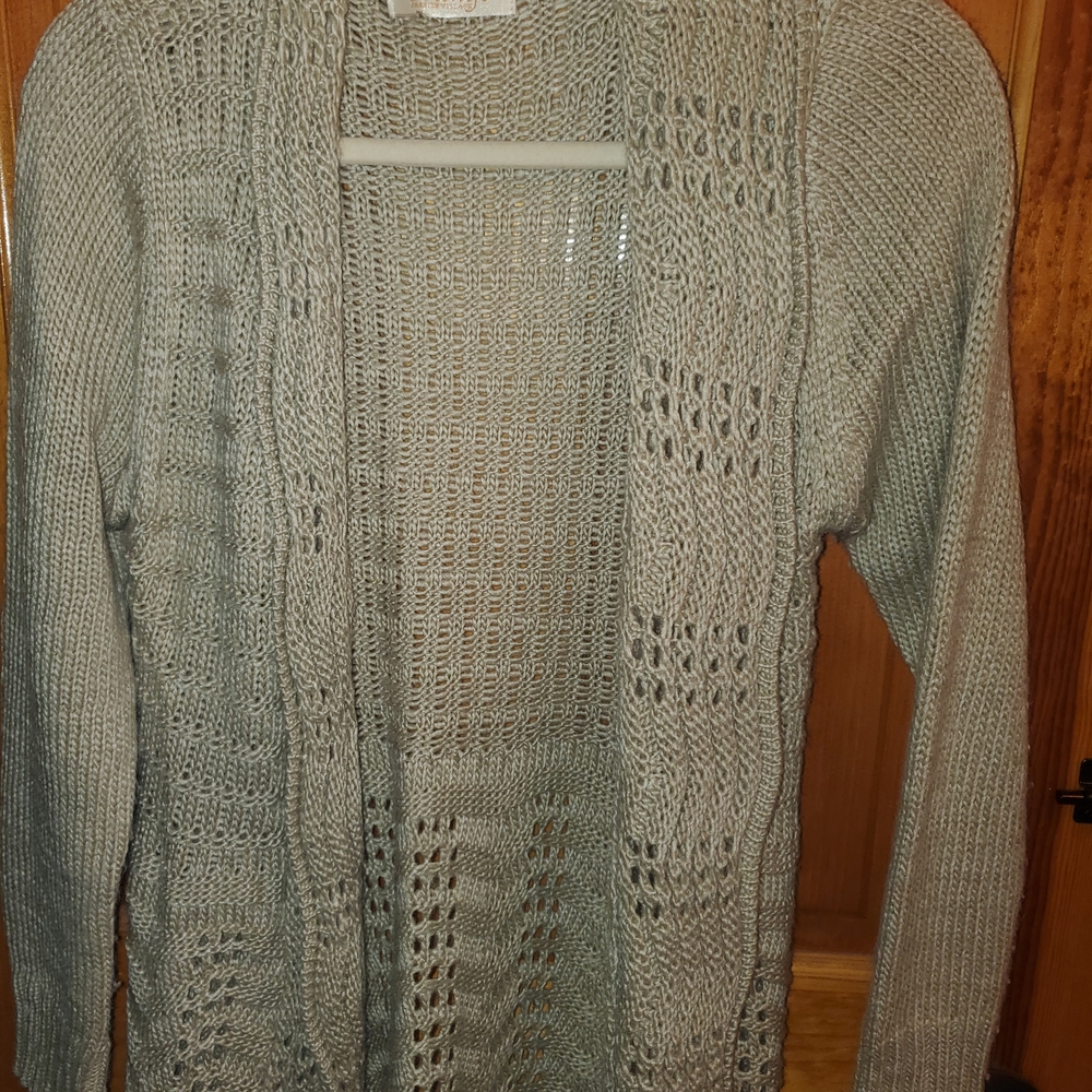 Elegant Women's Open-Front Crochet Knit Boho Granny Hippie Cardigan in Beige